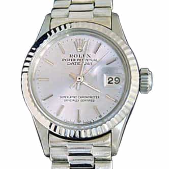 Ladies Rolex 18K White Gold Datejust President Silver  6917 (SKU 2993339AMT)