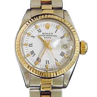 Ladies Rolex Two-Tone 14K/SS Date White Roman 6917 (SKU 4077576AMT)