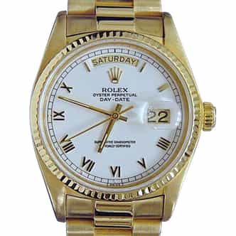 Mens Rolex 18K Gold Day-Date President White Roman 18038 (SKU 5986501MT)