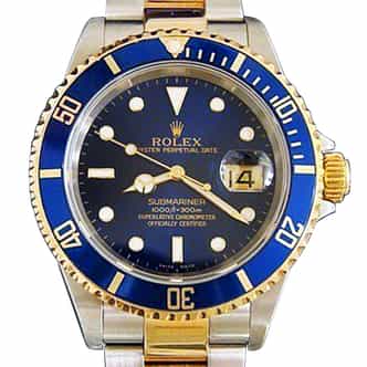 Mens Rolex Two-Tone 18K/SS Submariner Blue  16613T (SKU F316242MT)