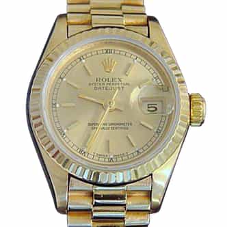 Ladies Rolex 18K Yellow Gold Datejust President Champagne  69178 (SKU L819333MT)