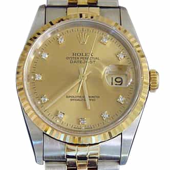 Mens Rolex Two-Tone 18K/SS Datejust Champagne Diamond 16233 (SKU S670826BCMT)