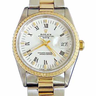 Pre Owned Mens Rolex Two-Tone Date Watch with a White Roman Dial 15223 (SKU T882727M)