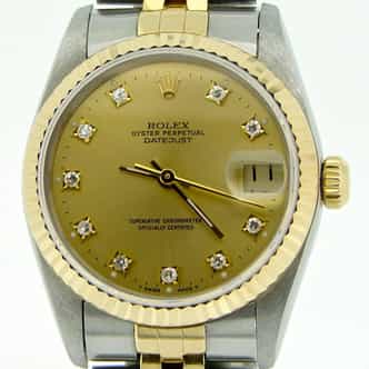 Mid Size Ladies Rolex Two-Tone Datejust Watch Factory Diamond Dial 68273 (SKU S576375MT)