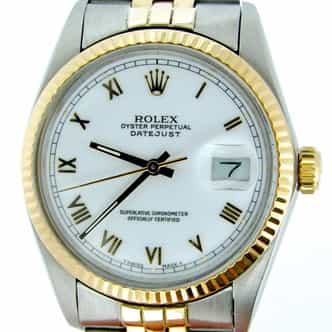 Mens Rolex Two-Tone 18K/SS Datejust White Roman 16013 (SKU 9368194MT)