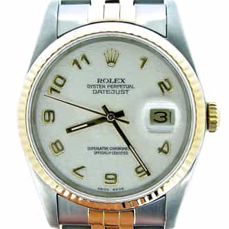 Mens Rolex Two-Tone 18K/SS Datejust White Arabic 16233 (SKU L288020MT)