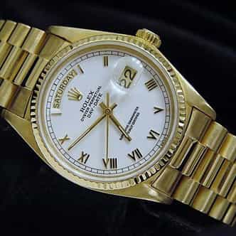 Mens Rolex 18K Gold Day-Date President White Roman 18038 (SKU 5986501MT)