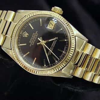 Mid Size Rolex 18K Yellow Gold Datejust Black 6827 (SKU 6827BAPBMT)