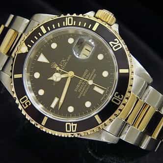 Mens Rolex Two-Tone 18K/SS Submariner Black  16613 (SKU T957013BCMT)