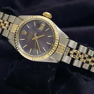 Vintage Ladies Rolex 2Tone Date 6917 Watch Blue with Rolex Oval Link Jubilee Band (SKU 5028480MT)