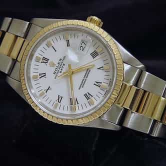 Pre Owned Mens Rolex Two-Tone Date Watch with a White Roman Dial 15223 (SKU T882727M)