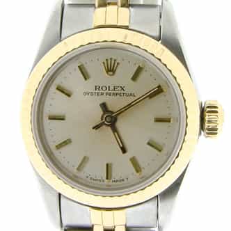 Ladies Rolex Two-Tone 18K/SS Oyster Perpetual Silver  67193 (SKU 9416049NCMT)