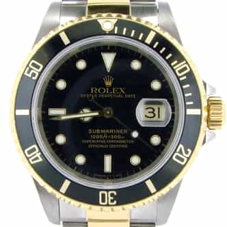 Mens Rolex Two-Tone 18K/SS Submariner Black  16613 (SKU T736740NBCMT)