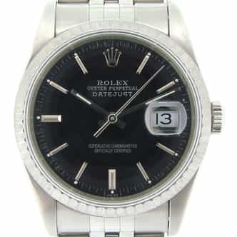Mens Rolex Stainless Steel Datejust Black 16220 (SKU BE172354NMT)