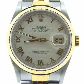 Mens Rolex Two-Tone 18K/SS Datejust Ivory Roman 16233 (SKU E665686NBCMT)