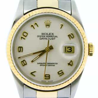 Mens Rolex Two-Tone Yellow Gold/ Stainless Steel Datejust White Arabic 16233 (SKU X402677NOYSBCMT)