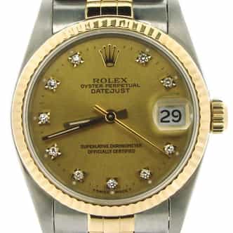 Mid Size Rolex Two-Tone 18K/SS Datejust Champagne Diamond 68273 (SKU N581297NMT)