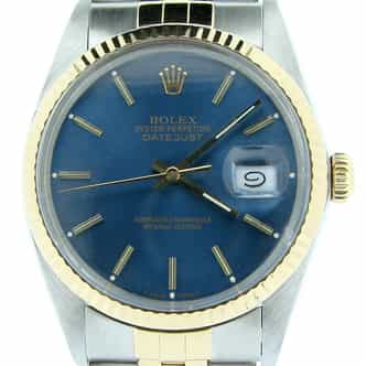 Mens Rolex 2Tone 18K/SS Datejust Blue Dial Watch 16013 (SKU R510340NMT)
