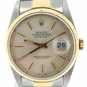 Mens Rolex Two-Tone 18K/SS Datejust Silver 16233 (SKU L538550NBCMT)