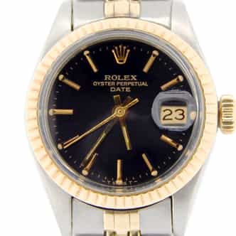 Ladies 26mm Rolex Two-Tone Date Model Ref. 6917 Watch with Black Dial (SKU 6221896NMT)