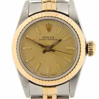 Ladies Rolex Two-Tone 18K/SS Oyster Perpetual Champagne  67193 (SKU R408479NMT)