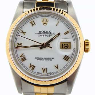 Mens Rolex Two-Tone 18K/SS Datejust White Roman 16233 (SKU X326855NBCMT)