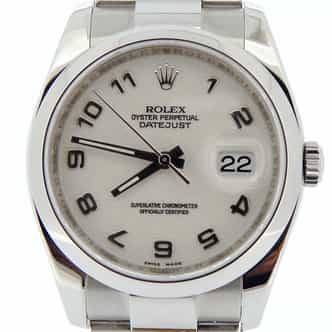 Mens Rolex Stainless Steel Datejust White Arabic 116200 (SKU M202537N03MT)