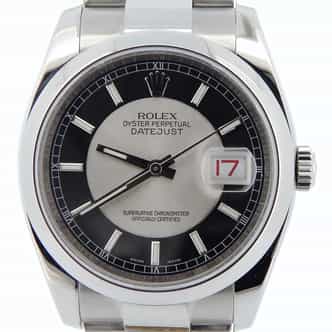 Mens Rolex Stainless Steel Datejust Black Silver 116200 (SKU M202537N01MT)