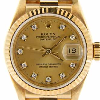 Ladies Rolex 18K Yellow Gold Datejust President 69178 Watch Gold Champagne Diamond (SKU N498350MT)