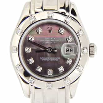 Ladies Rolex 18K White Gold Datejust Pearlmaster Tahitian Diamond 80319 (SKU P901158NMT)