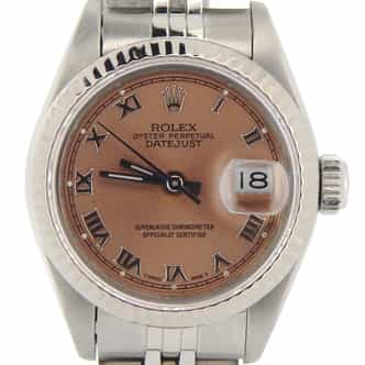 Ladies Rolex Stainless Steel/White Gold Datejust 69174 Watch with Pink Salmon Dial (SKU 8772828NJUBMT)