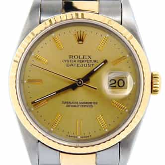 Mens Rolex Two-Tone Yellow Gold/ Stainless Steel Datejust Champagne 16233 (SKU L971975NOYSMT)