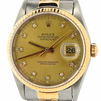 Mens Rolex Two-Tone 18K/SS Datejust Champagne Diamond 16233 (SKU T630703NBCMT)