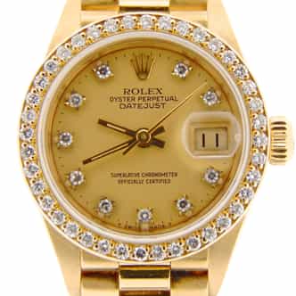 Ladies Rolex 18K Yellow Gold Datejust President Crown Collection Diamond 69138 (SKU 9584707NMTP)