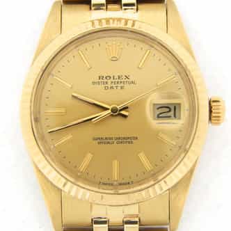 Mens Rolex 14K Yellow Gold Date Champagne 15037 (SKU 9533845BMT)