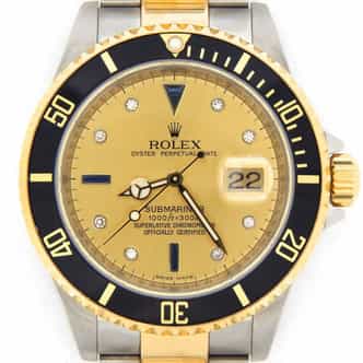 Mens Rolex Two-Tone Submariner Champagne Diamond 16613T (SKU M453566NNMT)