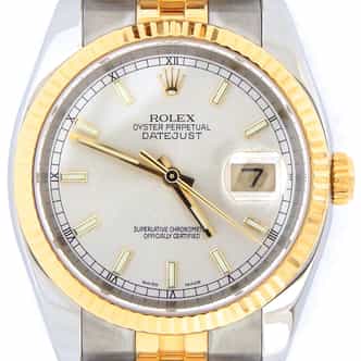 Mens Rolex Two-Tone 18K/SS Datejust Silver 116233 (SKU F493178SNBCMT)