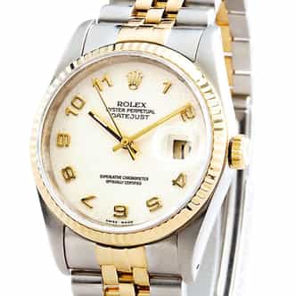 Mens Rolex Two-Tone 18K/SS Datejust White Arabic 16233 (SKU 16233111MT)