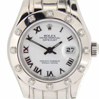 Ladies Rolex 18K White Gold Datejust Pearlmaster White Roman 80319 (SKU D805030NMT)