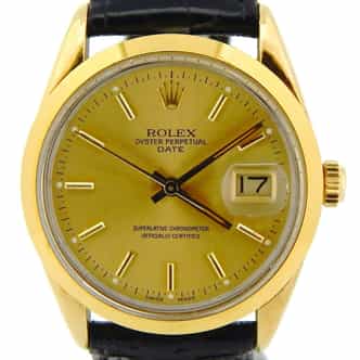 Mens Rolex 14K Gold Shell Date Model 15505 Watch with Champagne Dial (SKU 8103469NBLKBMT)