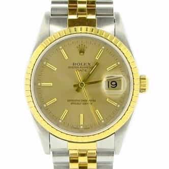 Mens Rolex Date 15223 Two-Tone 18K Yellow Gold Stainless Steel Watch Champagne (SKU X813494NMT)