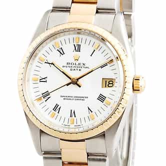 Mens Rolex Two-Tone 18K/SS Date White Roman 15223 (SKU L5223111MT)