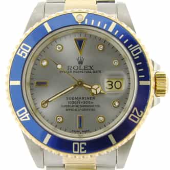 Mens Rolex Two-Tone Submariner Factory Serti Diamond 16613 (SKU S196437NNMT)
