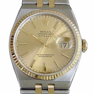 Pre Owned Mens Rolex Two-Tone Oysterquartz Datejust Gold Champagne 17013 (SKU W604077M)
