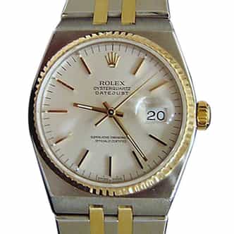 Mens Rolex Two-Tone 18K/SS Oysterquartz Datejust Silver 17013