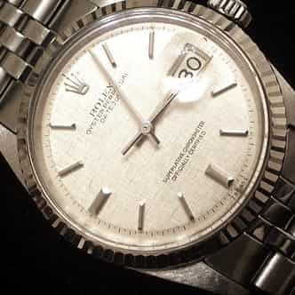 Mens Rolex Stainless Steel Datejust Watch Silver Linen 1601 (SKU 29011111BCMT)