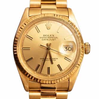 Mens Vintage Rolex Datejust 18K Yellow Gold Watch 1601 Champagne (SKU 5371111MT)