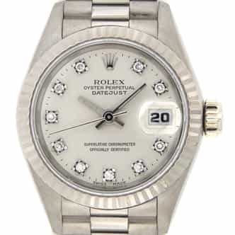 Ladies Rolex 18K White Gold Datejust President Silver Diamond 69179 (SKU R823461)