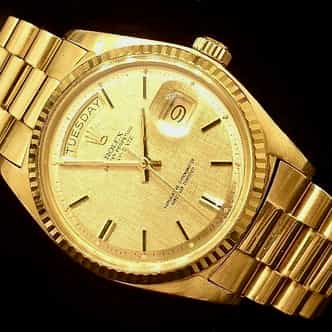 Mens Vintage Rolex 18K Gold Day-Date President 1803 with Gold Linen Dial  (SKU 1911111MT)