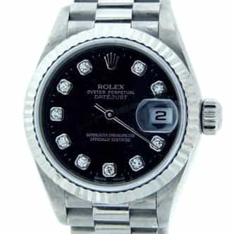 Ladies Rolex 18K White Gold Datejust President Black Diamond 69179 (SKU DJ4362MT)